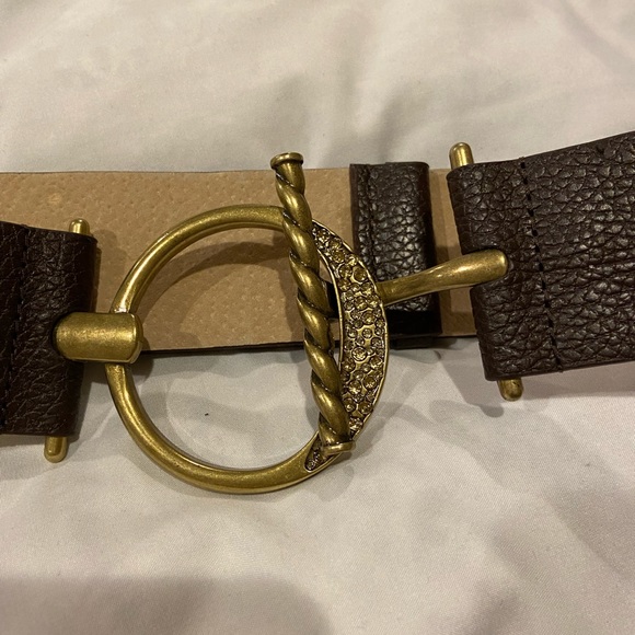 Chicos Elegant Gold and Brown Women\'s stretch Belt Set of 2 Vntg Chicos Adjustable Skinny Brown Leather | Mercari main image 3